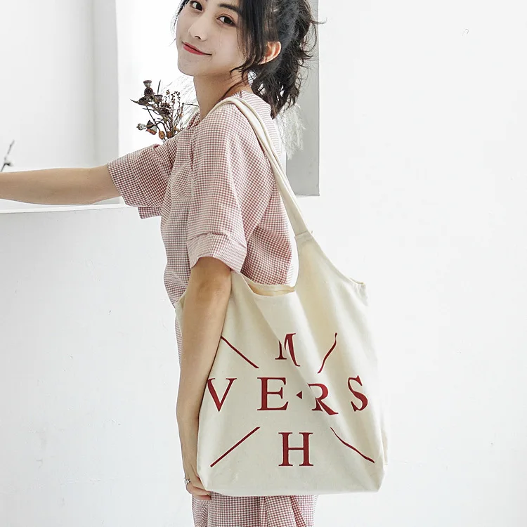 BX09 стиль Южная Корея INS паруса тканевая сумка с надписью Повседневная сумка на плечо bei heart · traeh bao Большая объемная простая сумка для покупок Wome