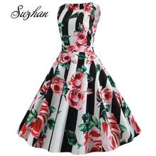 Suzhan, летние женские платья, без рукавов, повседневные, цветочные, Ретро стиль, 50s 60 s, Robe Rockabilly Swing Pinup Vestidos, вечерние платья