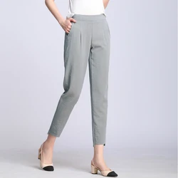 HLBCBG – pantalon Harajuku en lin et coton pour femmes, décontracté, taille élastique, couleur unie, longueur cheville, sarouel, grande taille, printemps été 