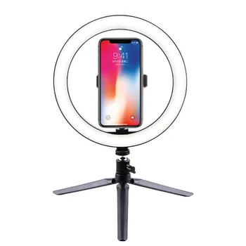 

LED Ring Light With Tripod Stand For Makeup, LED Camera Light With Cell Phone Holder Desktop LED Lamp With 3 Light Modes