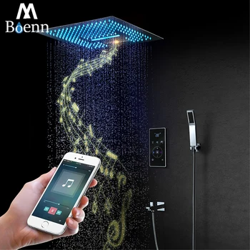 

M Boenn Smart Touch Shower Panel Faucets 16 Inch Bluetooth Music Showerheads Brass Concealed Valve Mixer Shower Kit Chrome