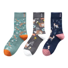 Осенне-зимние носки, новые винтажные мужские и женские носки унисекс с изображением животных, хлопковые теплые мягкие носки средней длины