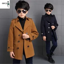 Kid Boys Woollen Cloth Coat Children's Double Breasted Thick Coat Winter Windbreaker Children's Fashion Warm Clothes 5-16 Years