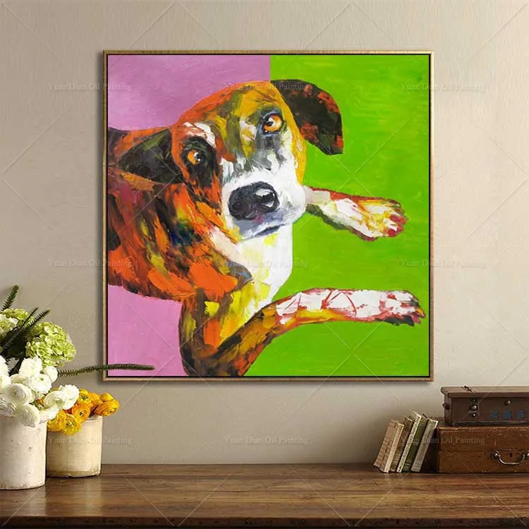 

Green Lovely DOG Animal Dog Living Room Restaurant Interior Decoration Picture Wall Art Hand Painted Oil Painting