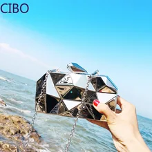 Женские металлические сумки высокого качества, шестигранные клатчи, модные геометрические мини вечерние сумочки черного цвета, серебряные сумочки, золотые сумочки, клатч