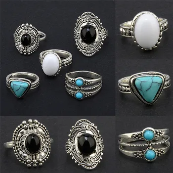 

5pcs/Set Vintage Women Bohemian Punk Above Knuckle Midi Rings Set Boho Ring For Women Charm Jewelry Color
