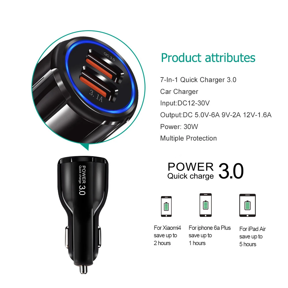 Crauch Quick Charge 3,0 зарядное устройство QC 3,0 5 в 9 в 12 В двойной USB Автомобильное зарядное устройство быстрое зарядное устройство мобильный телефон дорожный адаптер Автомобильное зарядное устройство