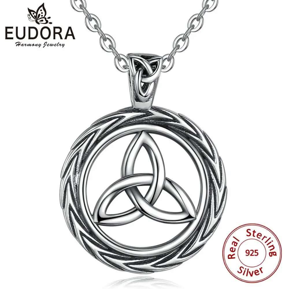 Solid Gold Or 925 Silver Triquetra Circle Trinity Knot Irish Pendant Necklace