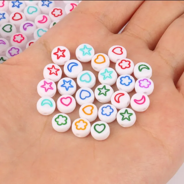 Mixed Letter Acrylic Beads Round Flat Alphabet Digital Cube Loose Spacer Beads For Jewelry Making Handmade Diy Bracelet Necklace Colorful Flower