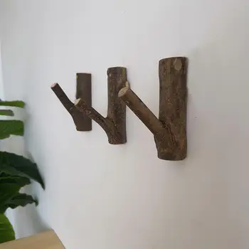 

4pcs Natural Wooden Wall Hanger Robe Hook Wood Home Room Decoration Wall Mounted Coat Clothes Scarf Hat Bag Storage Hanger Hooks