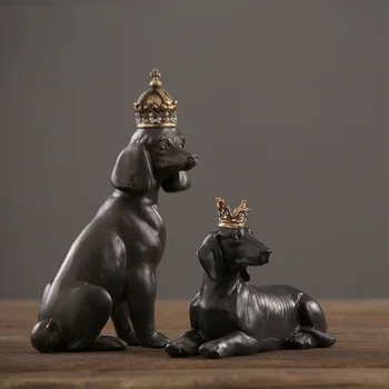 

Retro Crown Dog Art Sculpture Bulldog Saluki Doberman Statue Creative Resin Craft Desktop Decorations For Home R3505