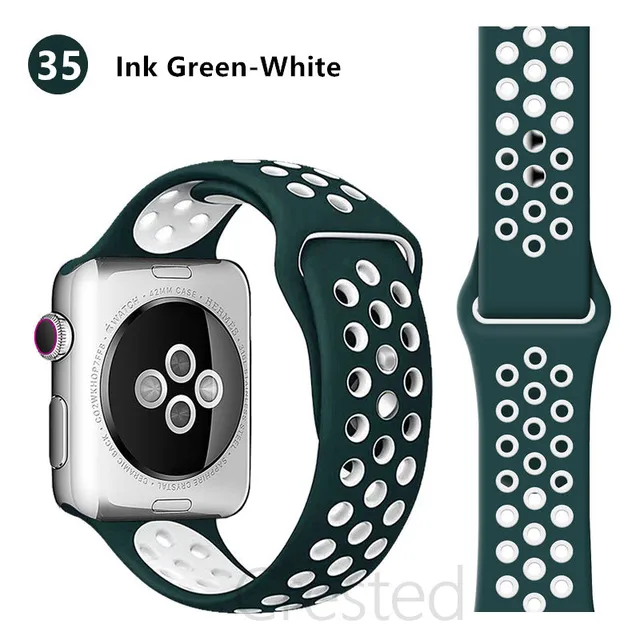 Silicone Strap For apple Watch band 44mm 40mm 45mm 41mm 40 44 mm Breathable Accessories watchband bracelet iWatch 3 4 5 se 6 7 Ink Green-White 33