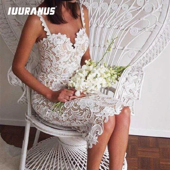 

IUURANUS Designer White/ Black Party dress Women Sexy Sleeveless Lace Crochet Hollow Out Slim Spaghetti Strap Bodycon Dress
