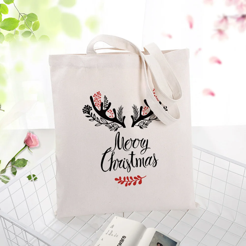 CHRISTMASA027 Рождественская Холщовая Сумка-тоут, ежедневное использование, текст, сделай сам, пользовательский принт, логотип, Экологичная многоразовая для покупок, сумка для покупок, рециркулирующая, праздничная, подарочная сумка - Цвет: CHRISTMASA027