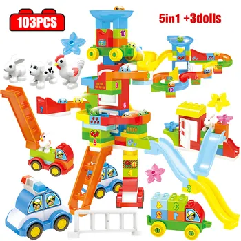 

City Amusement Park Deformation Robot Building Blocks Duploed Slide Creative Big Particle Bricks Toys For Children