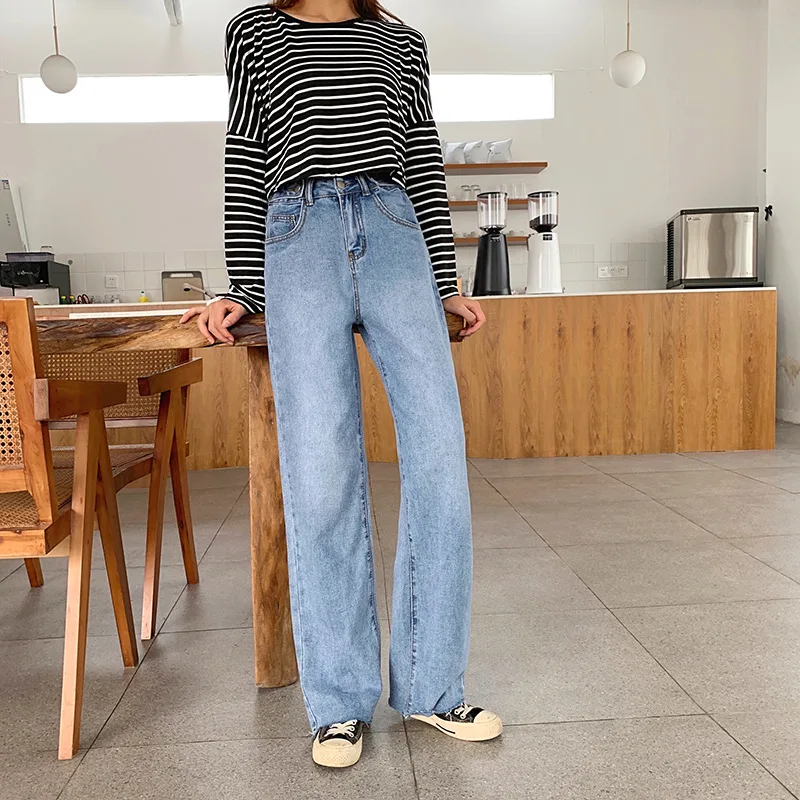 

Fashionable casual trousers loose High Waist Wide legs slim trimmed jeans