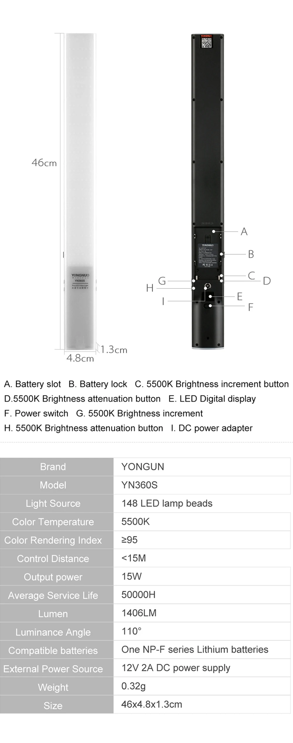 YONGNUO YN360S ручной светодиодный светильник для видеосъемки 3200k до 5500k с управлением через приложение для телефона Ультратонкий светодиодный светильник ing Stick для свадебной фотосъемки