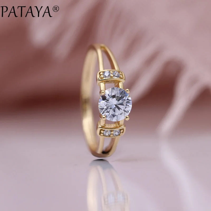 11,11 PATAYA, новинка, специальная цена, ювелирный набор, 585 розовое золото, женские модные ювелирные изделия, Круглый белый натуральный циркон, серьги, кольца, наборы