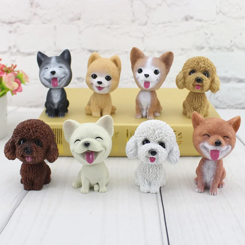 Simulation Pet Dog Pug Poodle Standard Schnauzer Samoyed Action Figure Cute Shaking Head Puppy Car Desktop Decoration Model Toys | Игрушки и