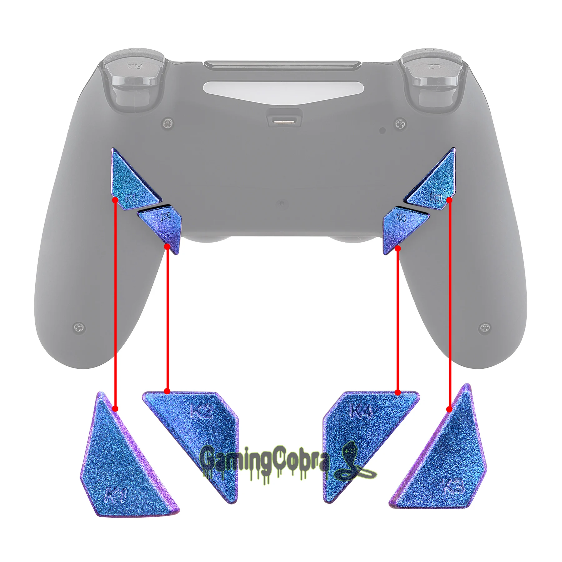 

Purple Blue Chameleon Glossy Repair Redesigned Back Buttons K1 K2 K3 K4 Paddles for eXtremeRate PS4 Controller DAWN Remap Kit