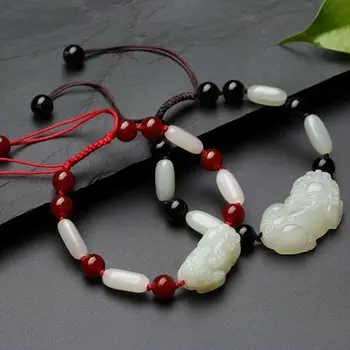 

Fashion Natural Hand-Carved White Hetian Beads PiXiu Elastic Bracelet Jewelry Fine Jewelry Bracelets