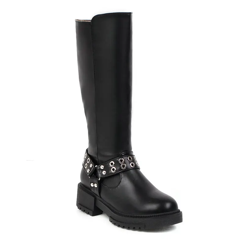 New knee high boots woman thick med heels boots warm autumn winter bootie dress party western shoes size 34-43