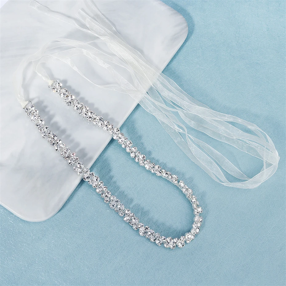 Efily Luxury Thin Rhinestone Bridal Belt Ribbon Women Crystal Bright Party Belt Sash Wedding Accessories Dress Bridesmaid Gift