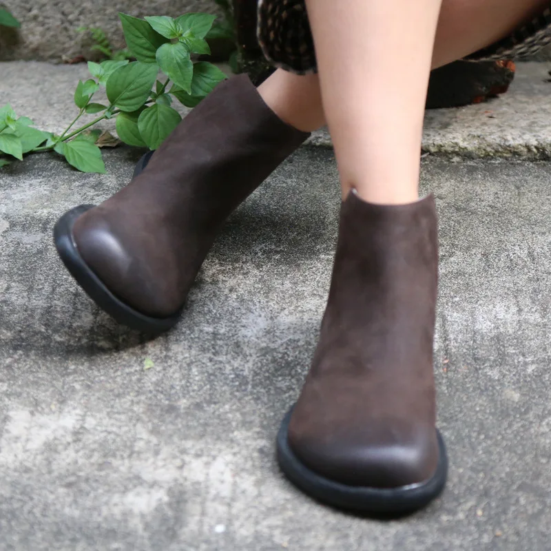 

Women Leather Ankle Boots Low Heels Winter Shoes 2019 Handmade Genuine Leather Women Martin Boots Lazy Shoes Slip On Brand Boots