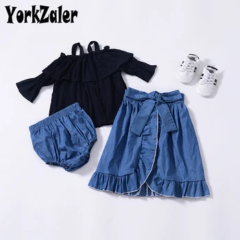 

Yorkzaler Kids 3pcs Outfits Black Shirt With PP Pants With Blue Tail Casual Children Clothes Suit Fashion Cotton Kids Clothing