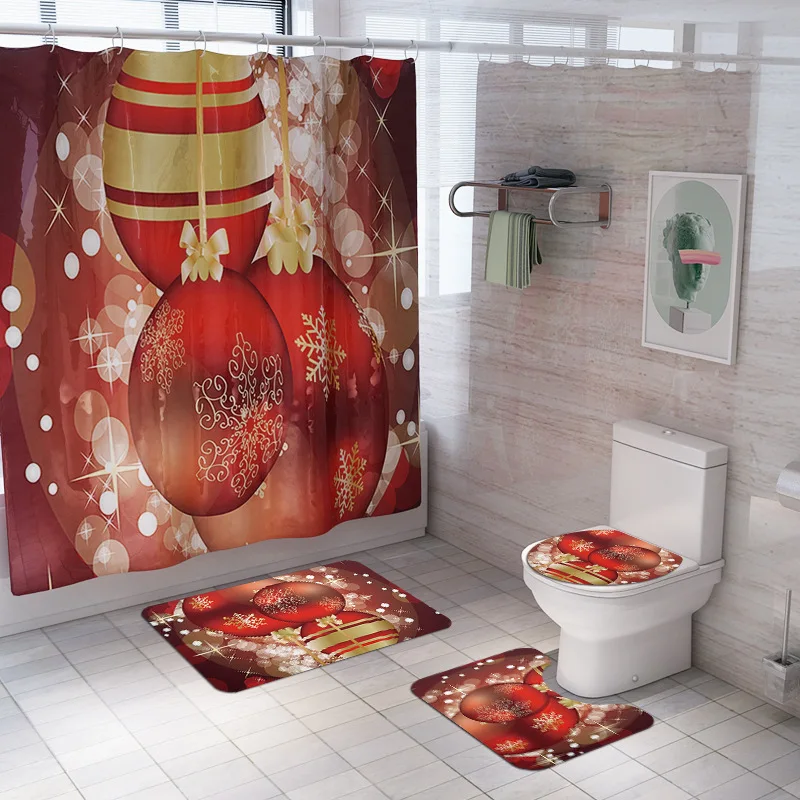 Merry Christmas занавеска для душа год ванная комната костюм Санта Клаус Олень; Снежинка крышка туалета Коврик Нескользящие ковры комплект