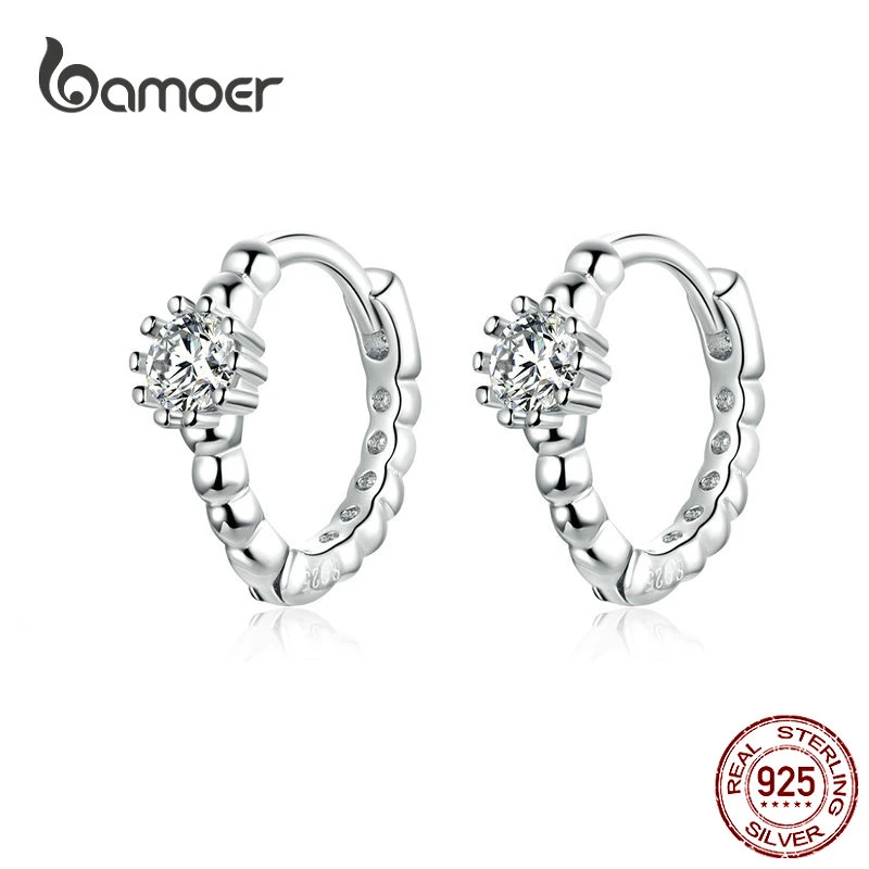 gold earrings bamoer Silver Wedding Ear Hoops for Women Clear Cubic Zirconia Tiny Circle Earrings Korean Crystal Fashion Jewelry BSE194 jewellery shop near me