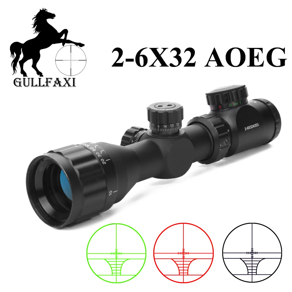 

Gullfaxi Optical Sight 2-6x32AOEG Hunting Scope Airsoft Rifle Sighting Device Reticle Illmination Adjust Collimator Sight