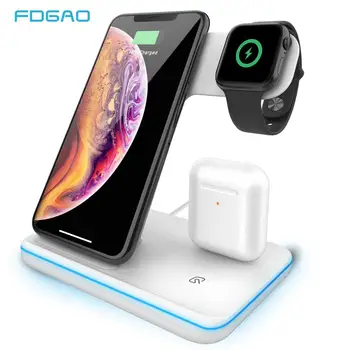 

3 in 1 QI Wireless Charger Stand for iPhone 8 X XS 11 XR Apple Watch 5 4 3 2 iwatch Airpods Pro 15W Fast Charge Dock for Samsung