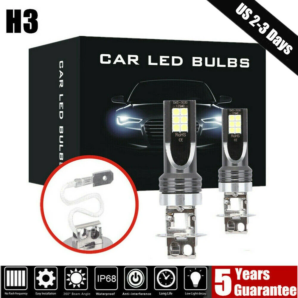 

3030-H3 Plug COB LED Headlight Super Bright Fit DC 12V 24V SUV Bus ATV Truck 50W High Power White Fog Lights