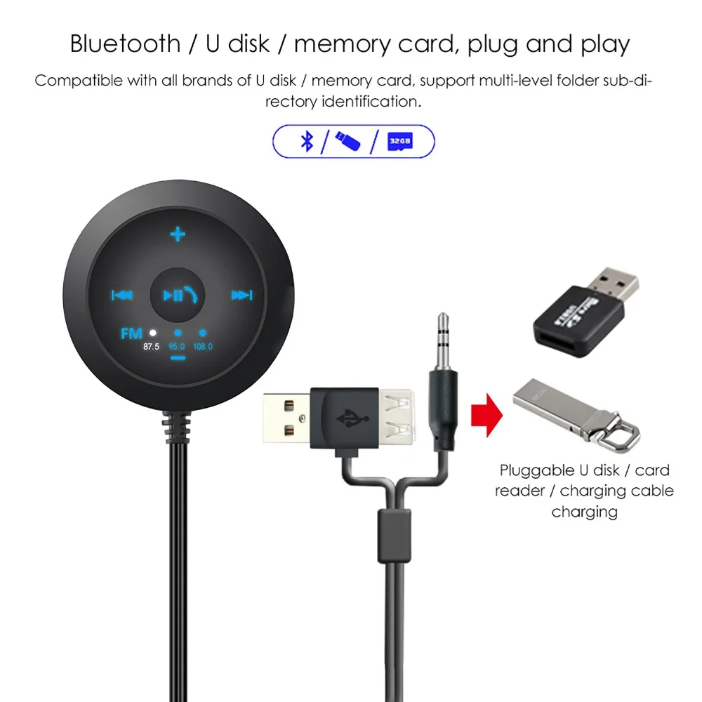 Bluetooth Handsfree светодиодный автомобильный AUX динамик USB мощность FM радио Aux беспроводной громкой связи автомобильный комплект музыкальный приемник адаптер