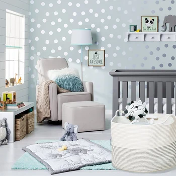 

Woven Baby Laundry Basket for Blankets Toys Storage Basket with Handle Comforter Cushions Storage Bins Thread Laundry Hamper-Bla