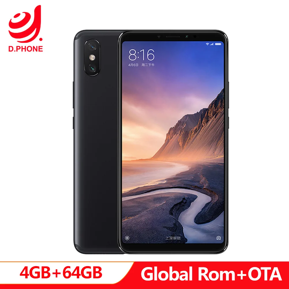 Скидка 5500 мАч 6,9 дюймов глобальная ПЗУ Xiaomi Mi Max 3 4 Гб ОЗУ 64 Гб ПЗУ Snapdragon 636 Восьмиядерный 12MP + 5MP камера Max3 мобильный телефон
