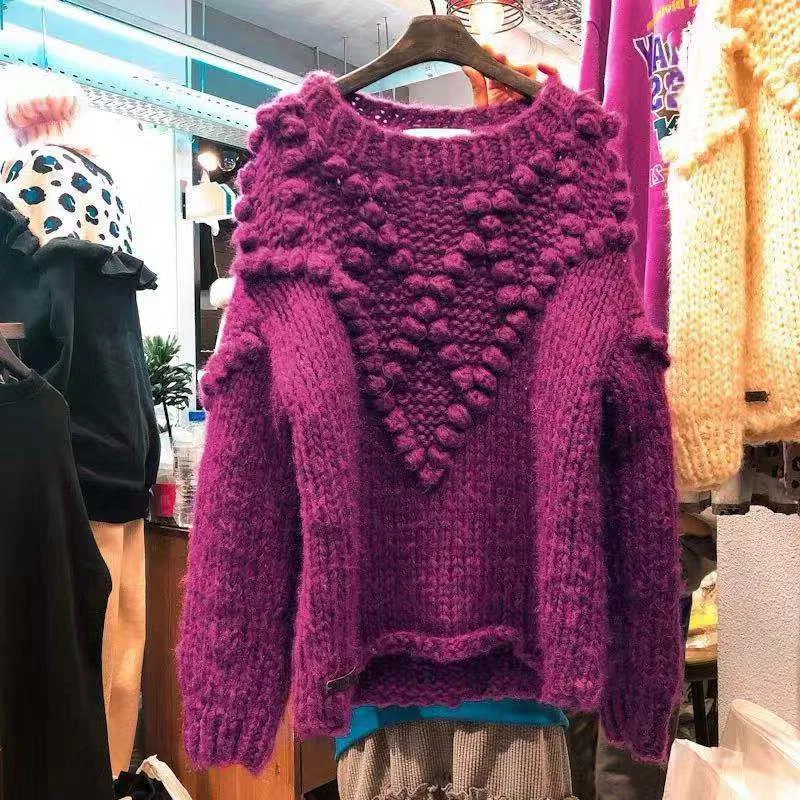 

Womans Sweaters 2020 Autumn and Winter New Cute Furry Ball Thick Needle Pullover Sweater Top Women's Knitwear Warm Knit Coats