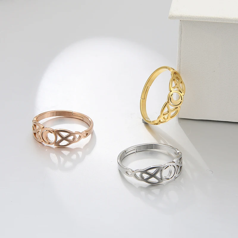 Moon Finger Ring For Women Triquetera Irish Knot Steel Color Stainless Steel Gifts For Men Lover Couple Rings Jewelry couples rings stainless steel ring finger ring jewelry accessories
