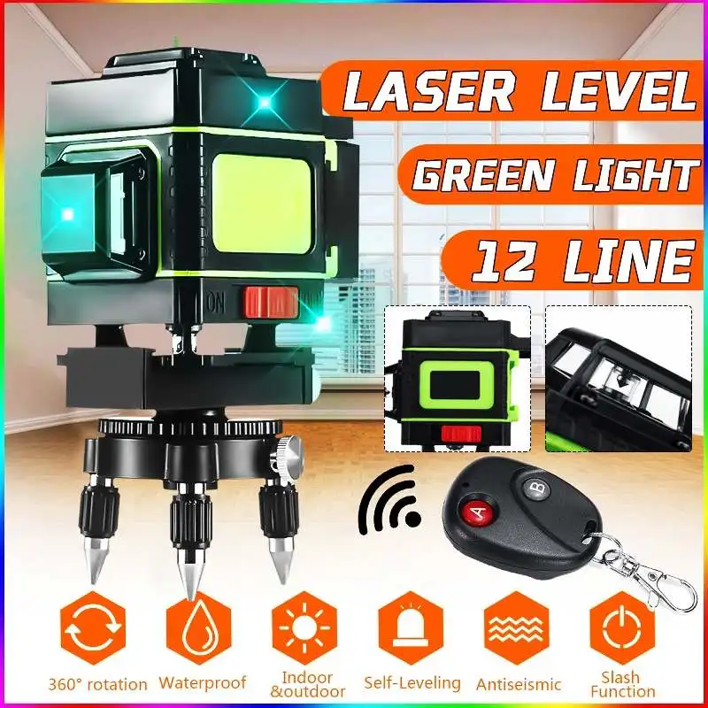 

Blue Laser 12 Lines Level 3D Self-Leveling 360 Degree Rotary Horizontal And Vertical Cross Laser Level with Remote Control