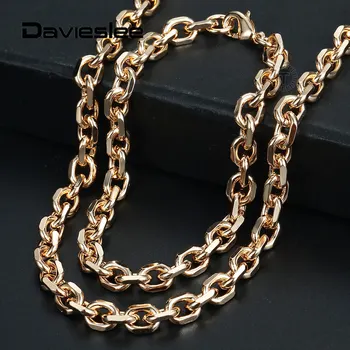 

6mm Womens Bracelet Necklace Sets 585 Rose Gold Color Rolo Cable Link Chain Jewelry Set For Women Party Wedding Gifts LCS17