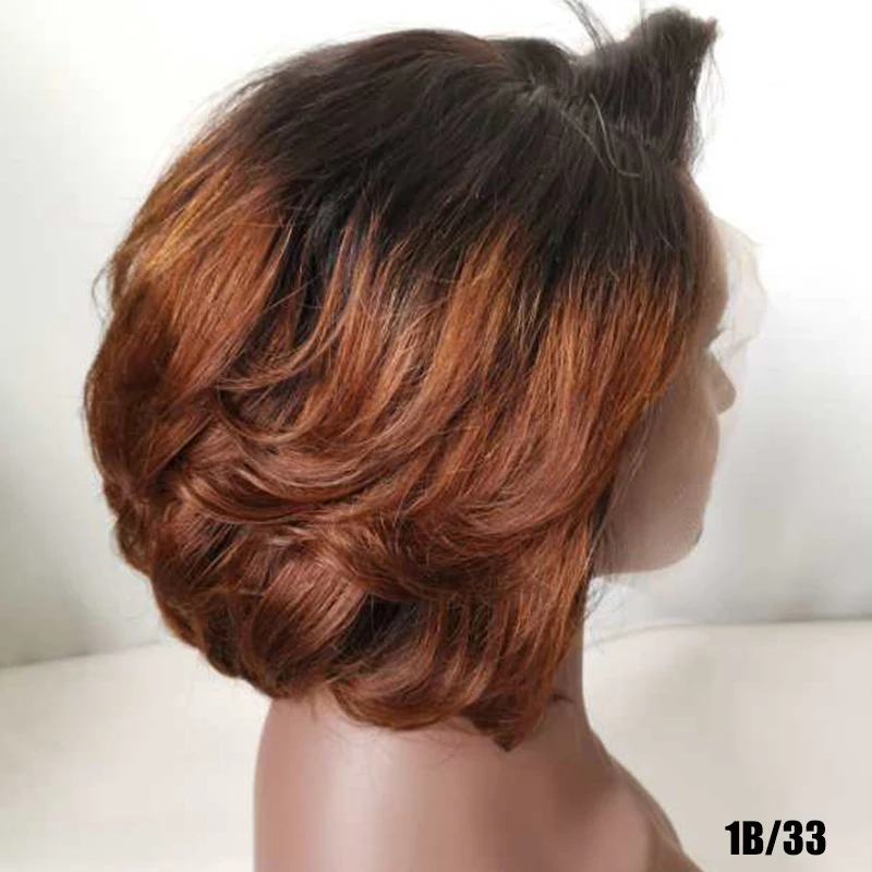 Human Hair Wig Lace Front Wigs DreamDianan Ombre Malaysian Wavy Wigs 13X4 Lace Frontal Short Pixie Cut Wig Ombre Curly Lace Front Wig Human Hair Water Wave