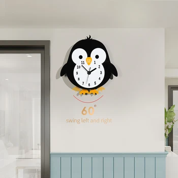 

Large Lovely Cartoom Wall Clock Modern Design Cute Penguin Kid Bedroom Acrylic Swingable Clocks Free Shipment Home Decoration