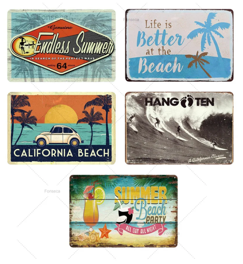 Beach Tin Sign Plaque Metal Vintage Summer Metal Wall Sign Beach Decor