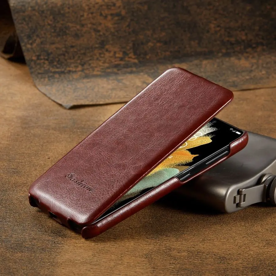 Premium Genuine Leather Vertical Flip Cover Case with Complimentary Screen Protector