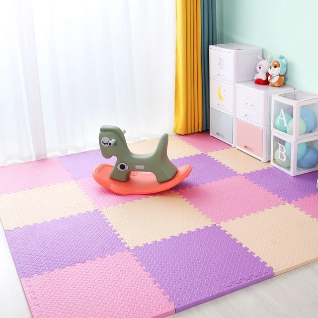 Baby Foam Crawling Mat Children EVA Educational Toys Kids Soft Floor Game Mat Chain Fitness Brick Gym Game Carpet 2.5cm Thicknes Beige purple pink