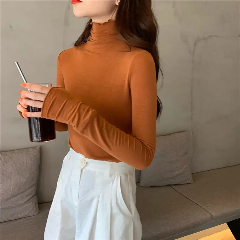 Long Sleeve T-shirts Women Solid Simple Basic All-match Korean Trendy Womens Tops Daily Soft Autumn Popular Ladies Clothing Tee