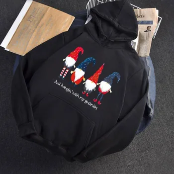 

Just Hangin' with My Gnomies Harajuku Hoodies Women Fleece Christmas Tops Long Sleeve Funny Sweatshirts Outerwear Dropshipping