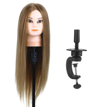 

Training Head 75% Real Human Hair Manikin Head Hairdressing Dummy Head Salon Head + Hair Clamp Holder for Hair Practice