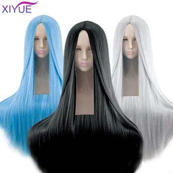 

100cm Long Straight Black White Yellow Purple Long Straight Central Part Synthetic Hairstyles Heat Resistance Fiber Cosplay Full